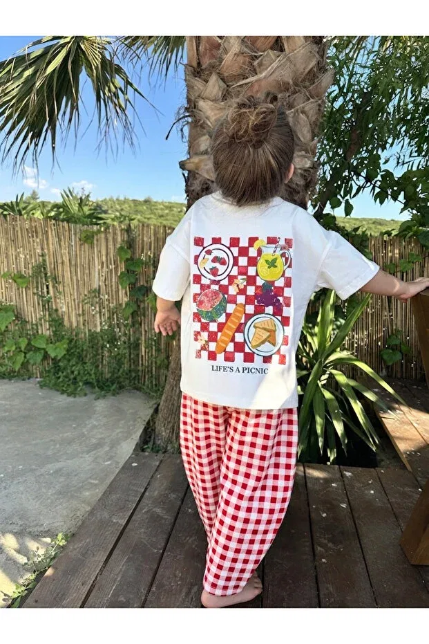 Детские брюки для девочек широкие с принтом Elibaby, Red Gingham