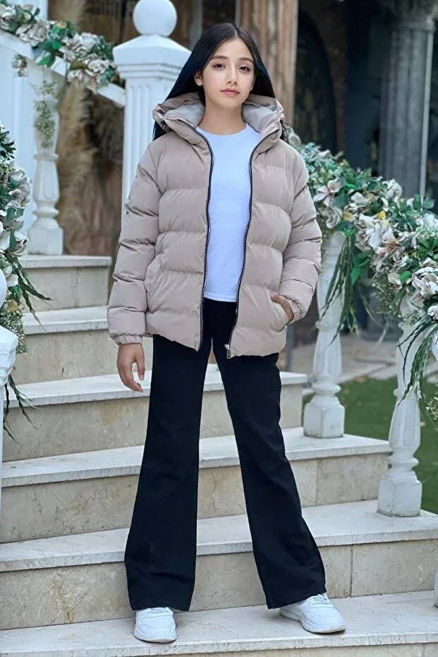 Детское зимнее пальто для девочек с капюшоном Zaziko Kids, Beige — фото 2