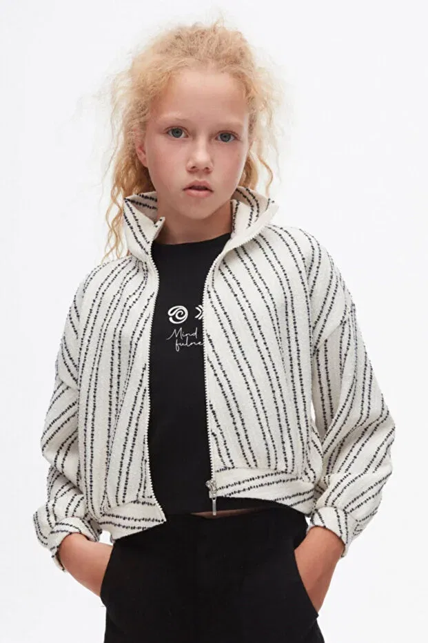 Детский кардиган для девочек в полоску Zippered Cardigan Generic Brands, Cream-Black