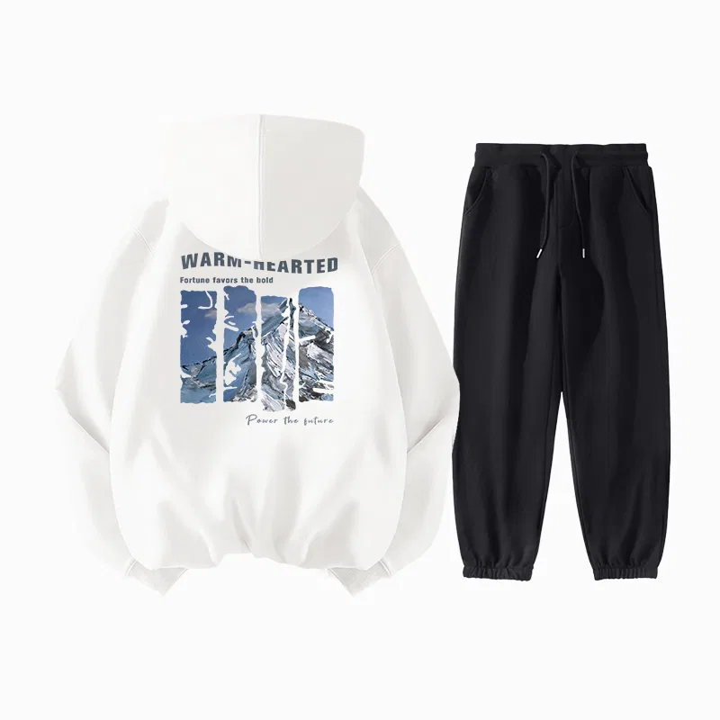 Детское комплект худи и брюк с капюшоном MINISO, Цвет White Frozen Mountain Back Logo + Black — фото 3
