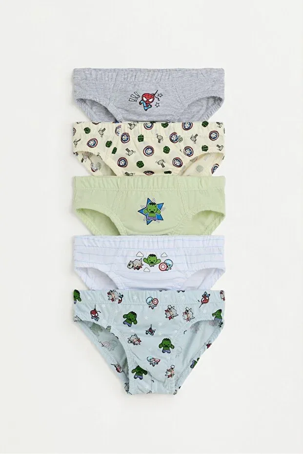 Детское белье для мальчиков хлопковое комплект 5 штук Avengers Marvel Lefties, White/Green