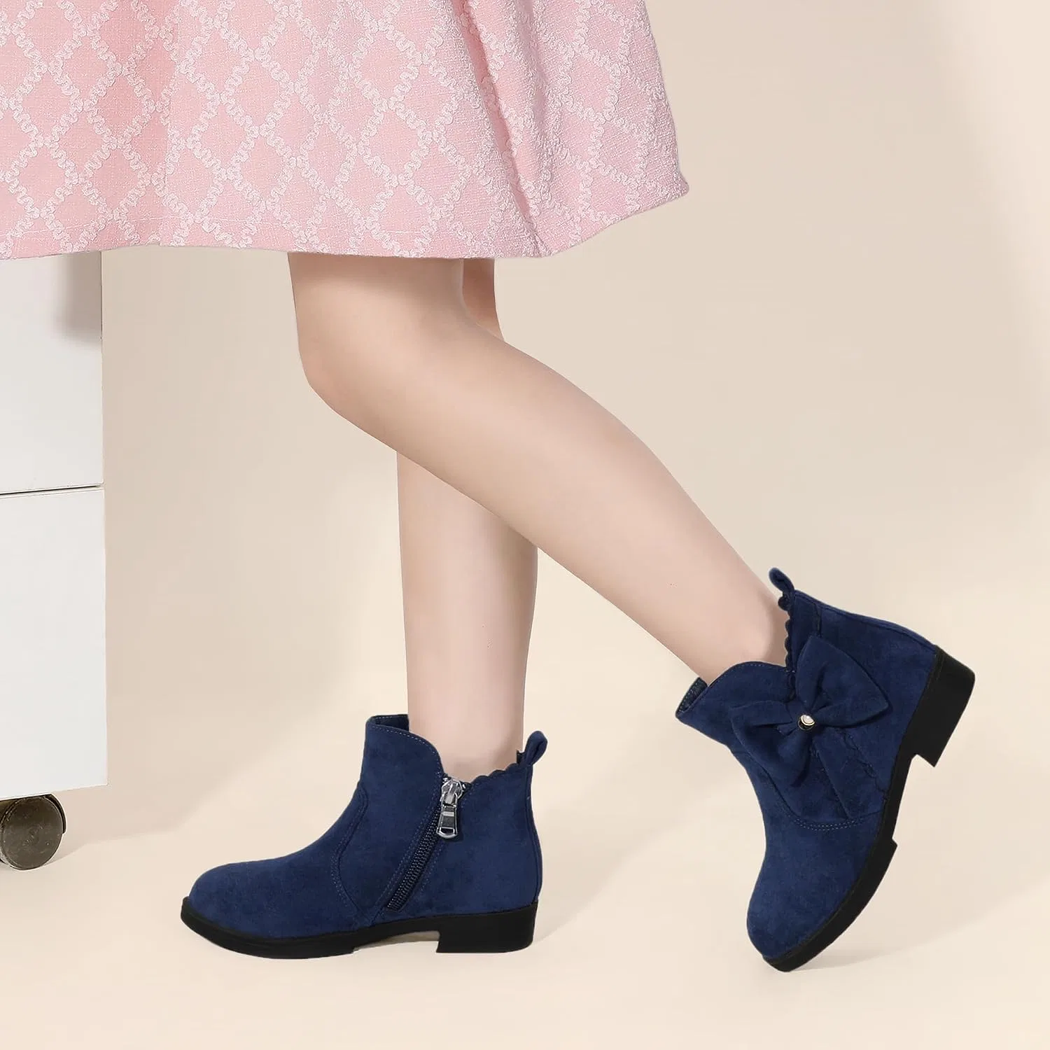 Детские ботинки для девочек с жемчугом и бантом Clara PANDANINJIA, Navy Suede — фото 2