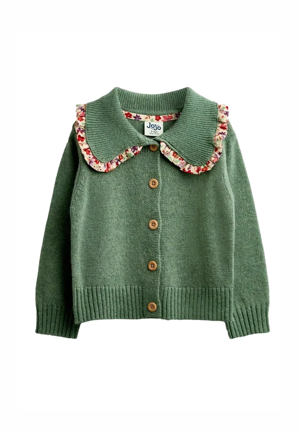 Кардиган с воротником-рюшами - кардиган Jojo Maman Bébé, Sage Green Floral
