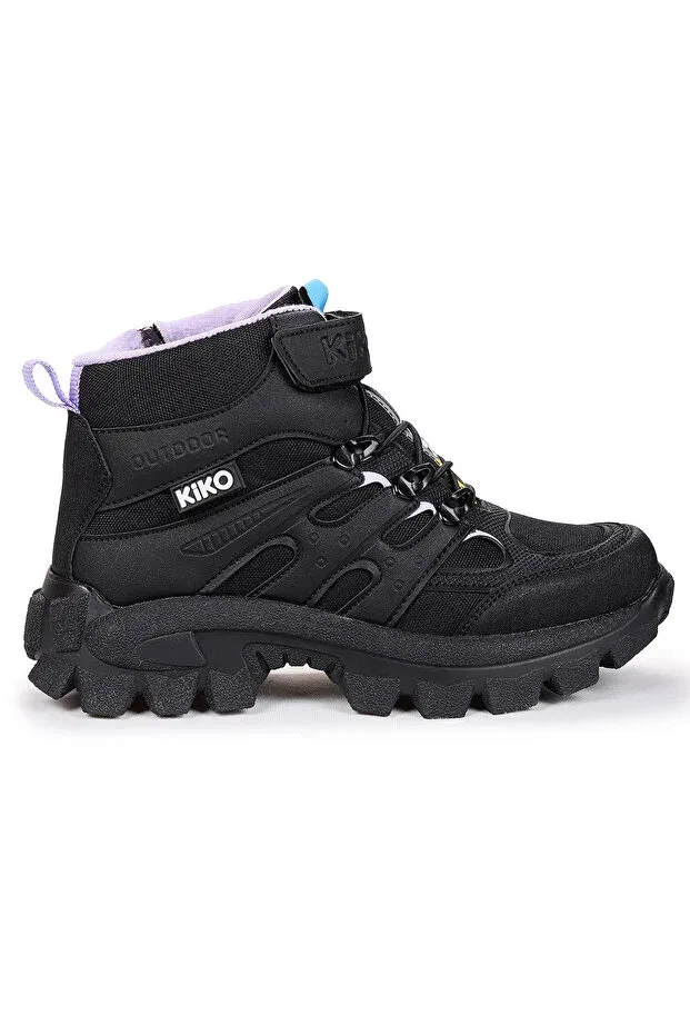 Детские ботинки для девочек на липучке Kiko Kids, Black - Lilac — фото 3