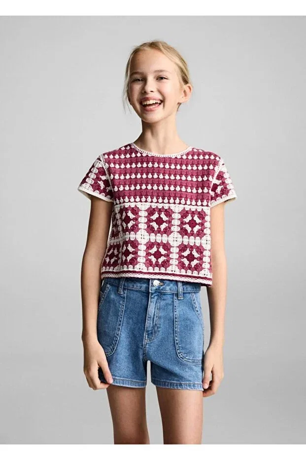 Детские шорты для девочек джинсовые прямого кроя Mango Kids, Dull Blue