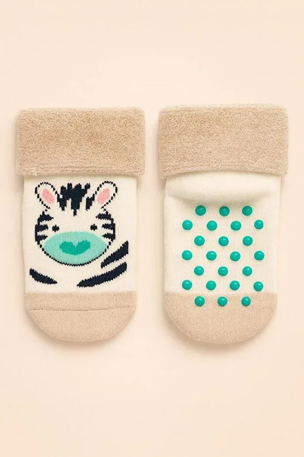 Детские носки с рисунком Baby animal patterned towel socks Katia&Bony, Ecru-Brown — фото 2
