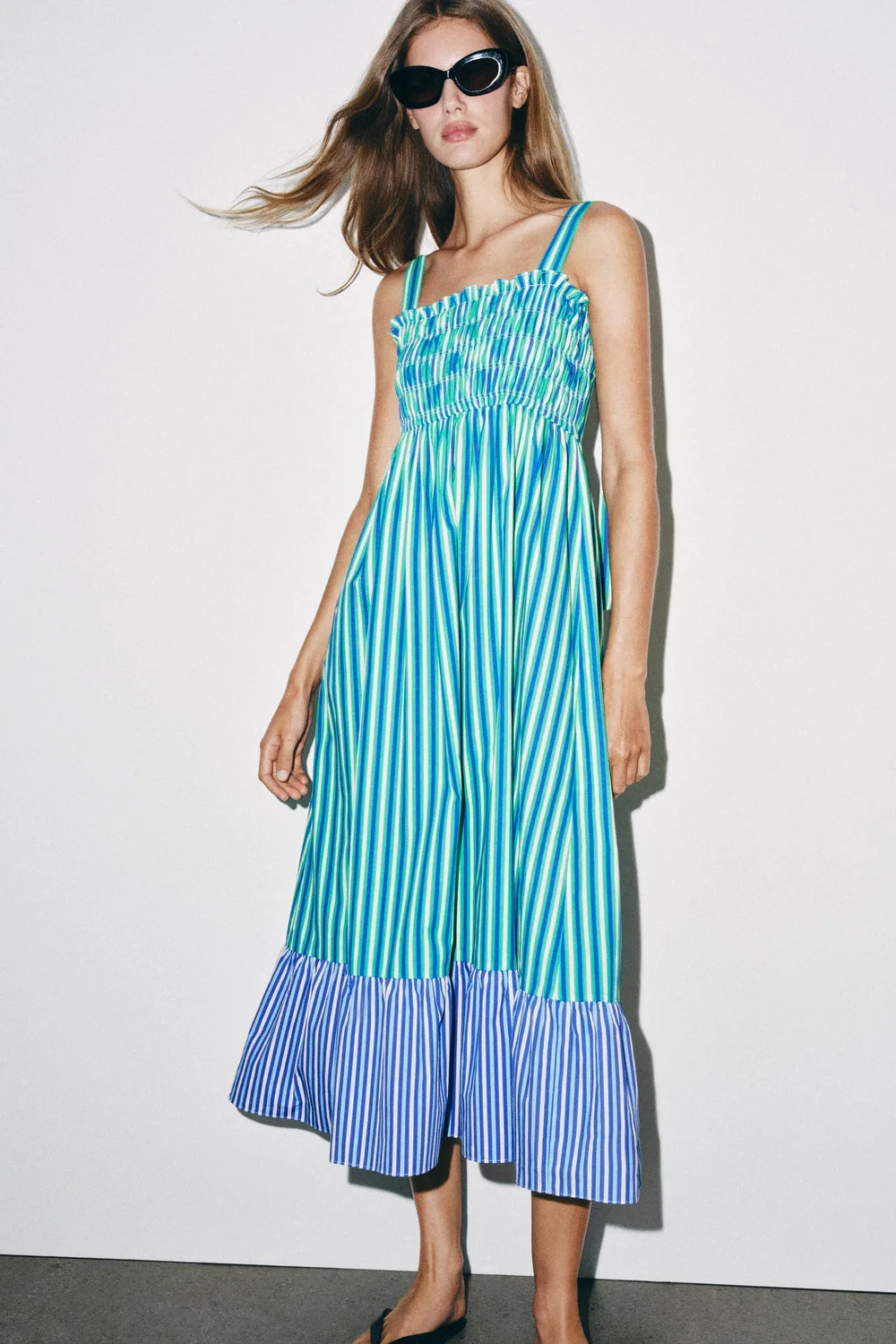 Полосатое платье миди ZARA, striped