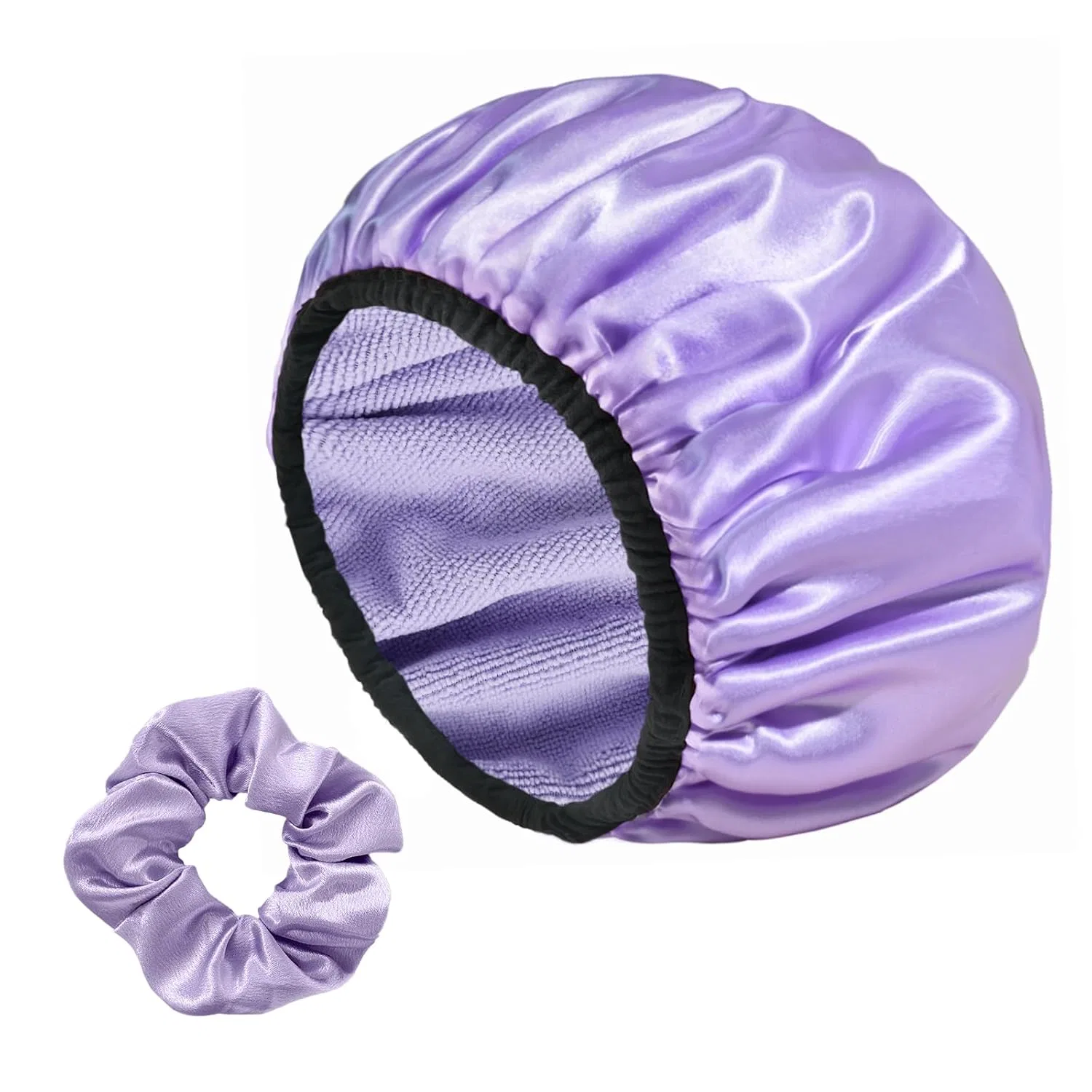 Шапочка для душа тройная с махровой подкладкой, Yonchic, 2 шт, 30x30 см, Purple