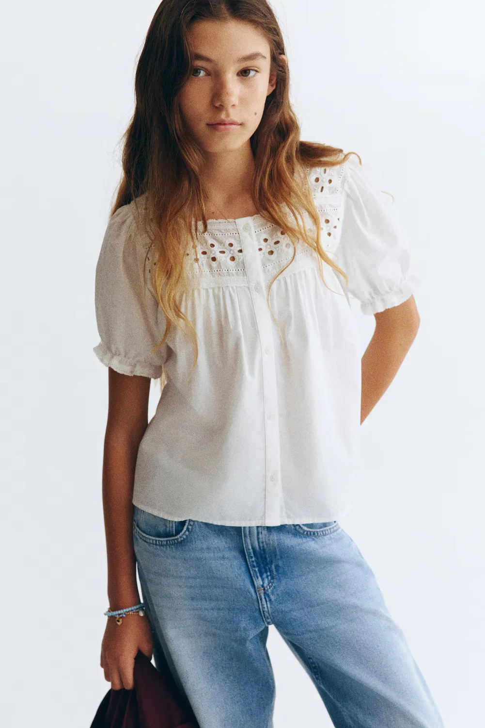 Хлопковая блузка с пышными рукавами H&M, Elfenbein