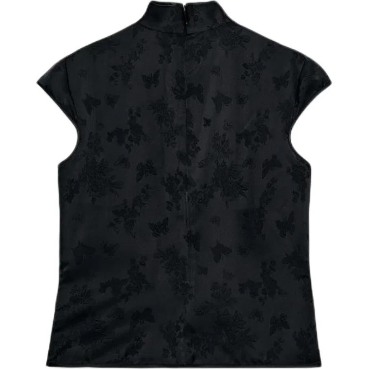 Женская футболка с воротником-стойкой из тонкого материала Black ZARA, Black — фото 3