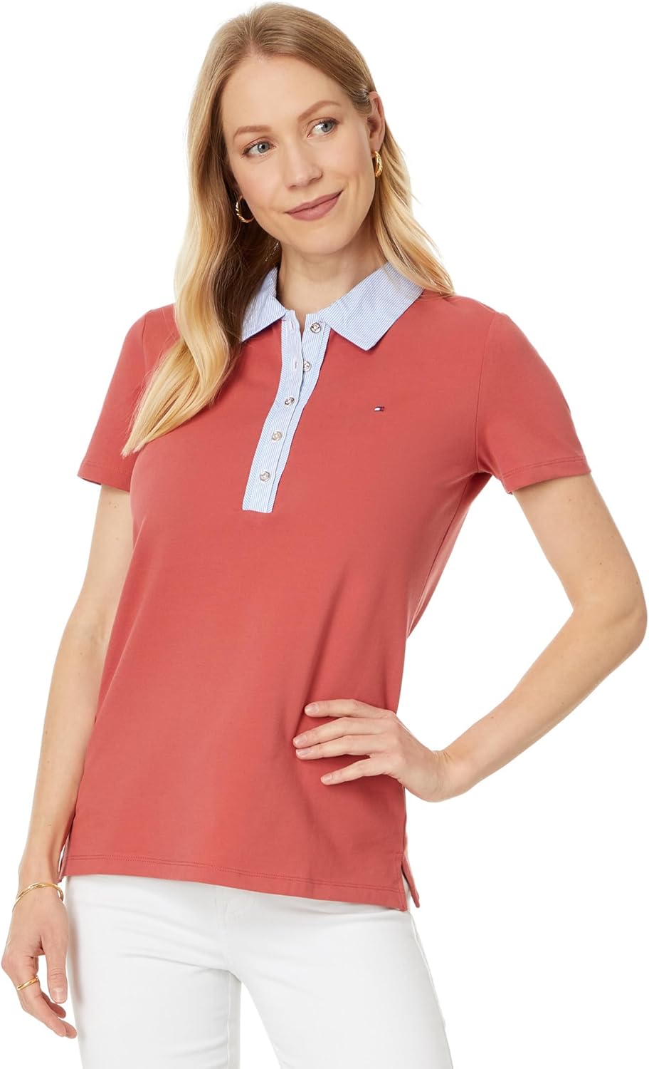 

Женская рубашка-поло с полосатым воротником Tommy Hilfiger, Mineral Red