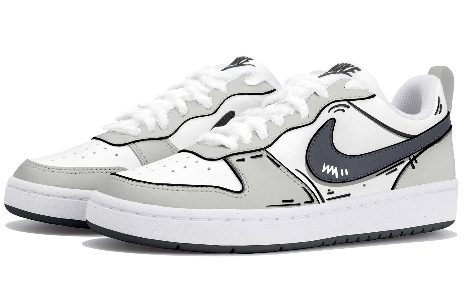 Nike Court Borough Low top Kids' Skateboarding Shoes White Black Gray Teenagers — фото 4