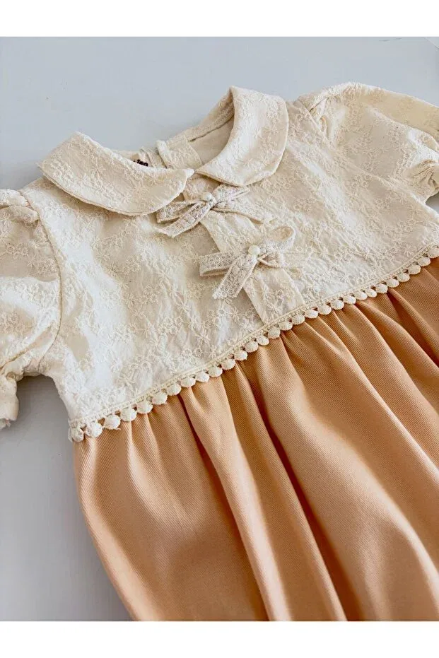 Детский комбинезон для девочек кружевной Lace Detailed Il Mio Bambino, Salmon — фото 4