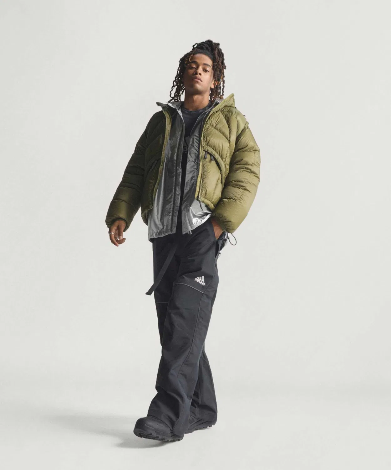 Мужское/Женское утепленное пальто с капюшоном, рипстоп, Adidas Originals, Khaki — фото 4