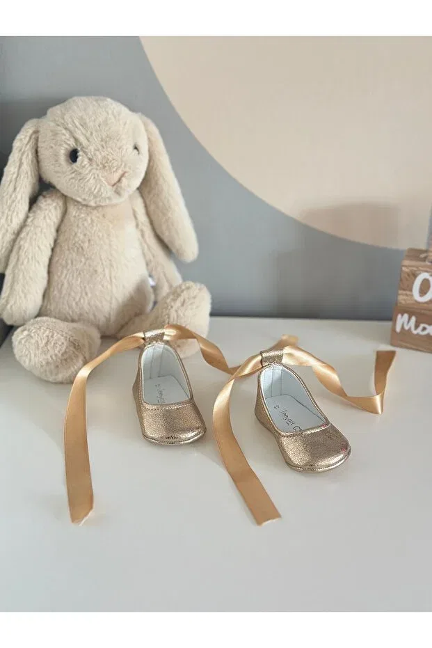 Детские лоферы из натуральной кожи Gold Babet Baby Li Puna, Gold