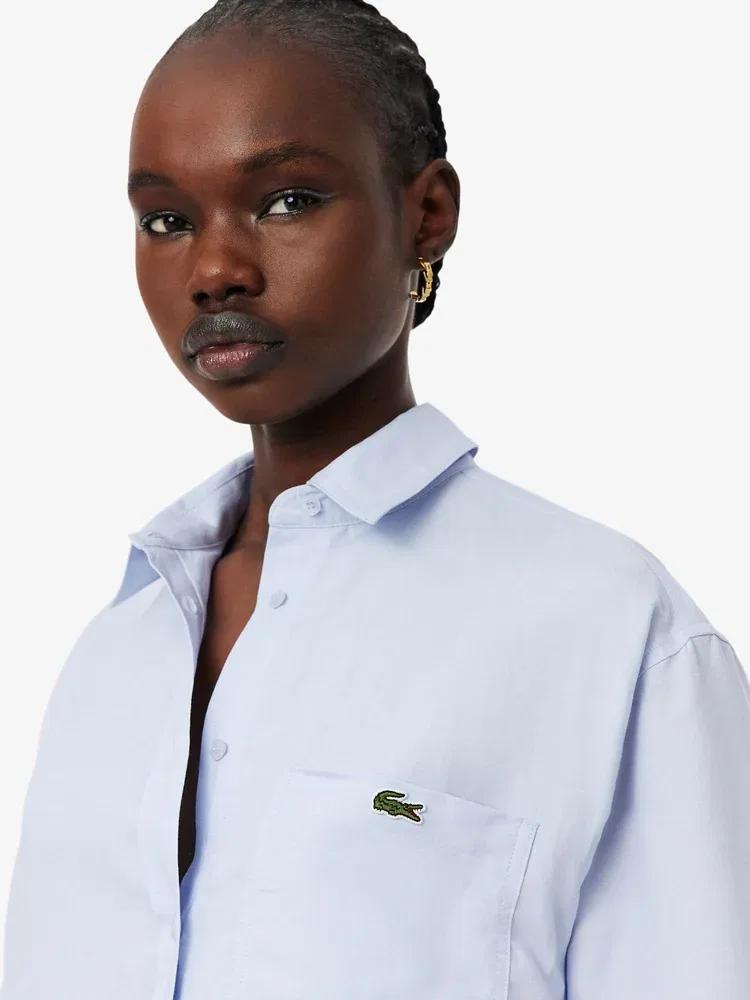 Рубашка LACOSTE из льняной смеси с полосками, Lavender — фото 2