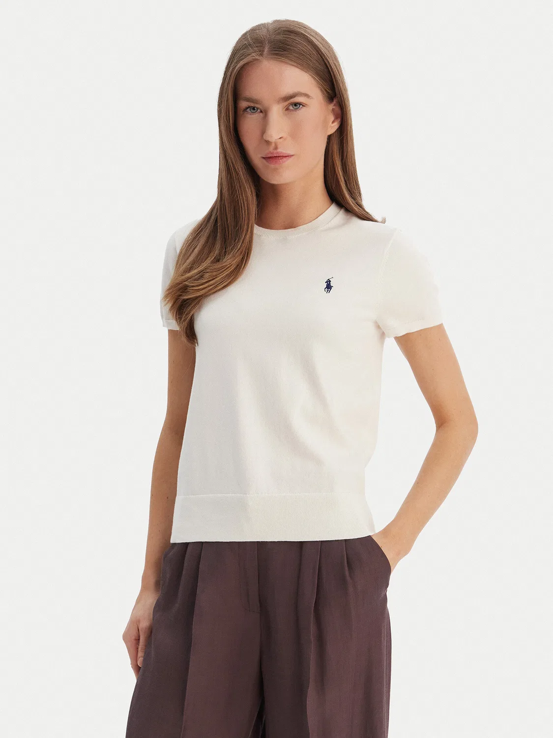 Женская футболка цвета экрю приталенного кроя Polo Ralph Lauren, кремовый