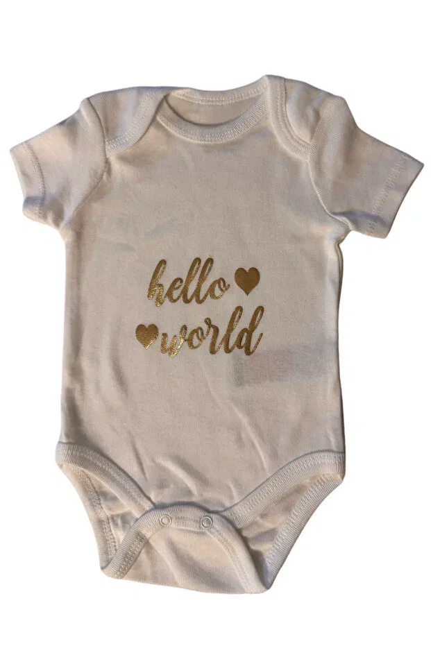 Детское боди для новорожденных с принтом Hello World, For A Fur, White