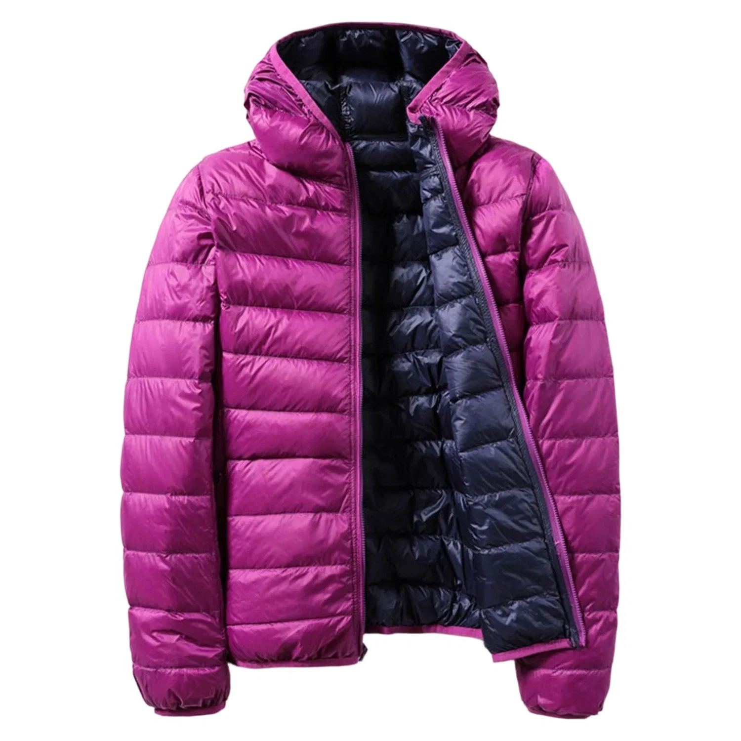 Женское зимнее пальто с капюшоном, ультралегкое, короткое, Blu scuro viola