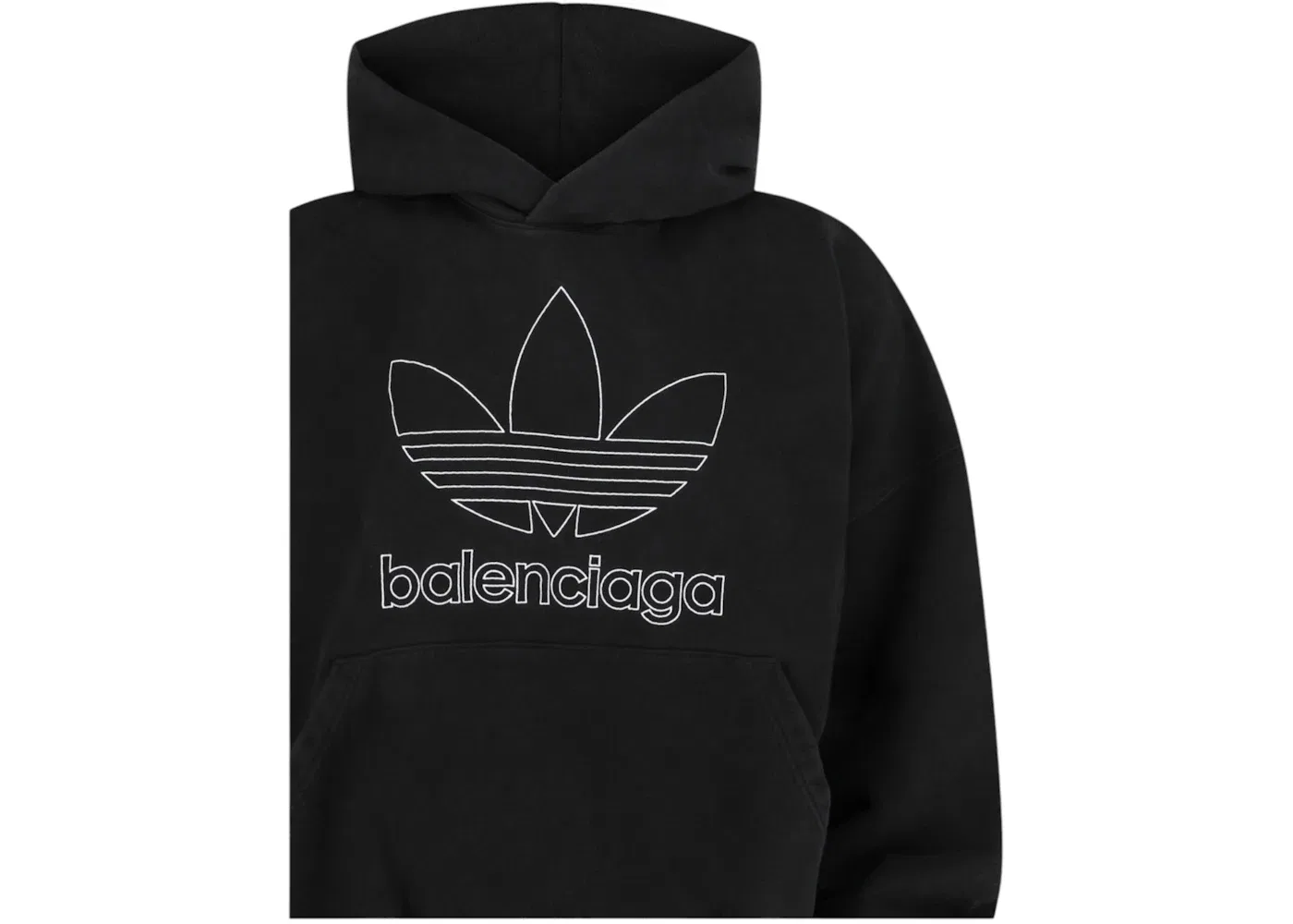 Мужской худи с вышивкой Balenciaga x Adidas Oversized Embroidered Logo Hoodie, Black/White — фото 3