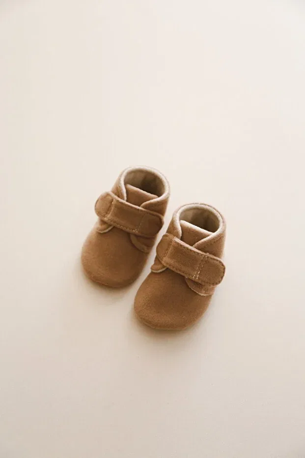 Детские пинетки на липучке из текстиля Minik Adımlar Bebek, Brown