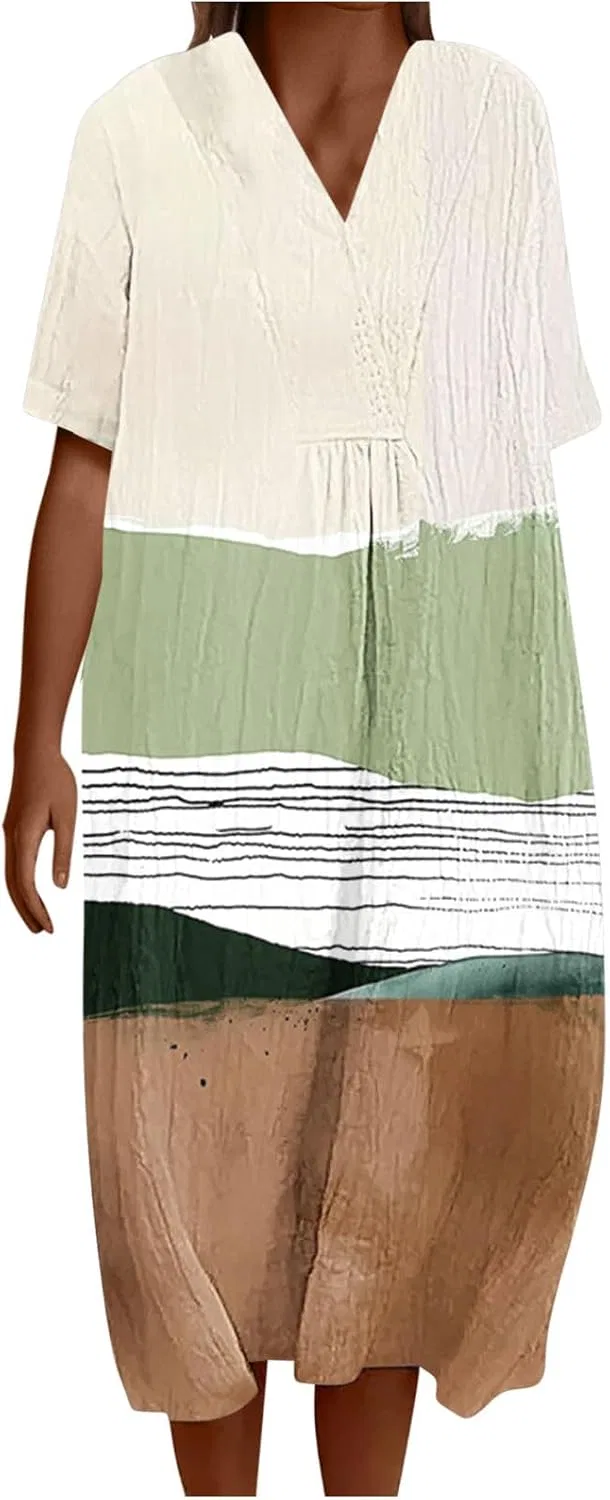 Женское макси-платье с принтом рыбы, свободное Boho, Multicolor
