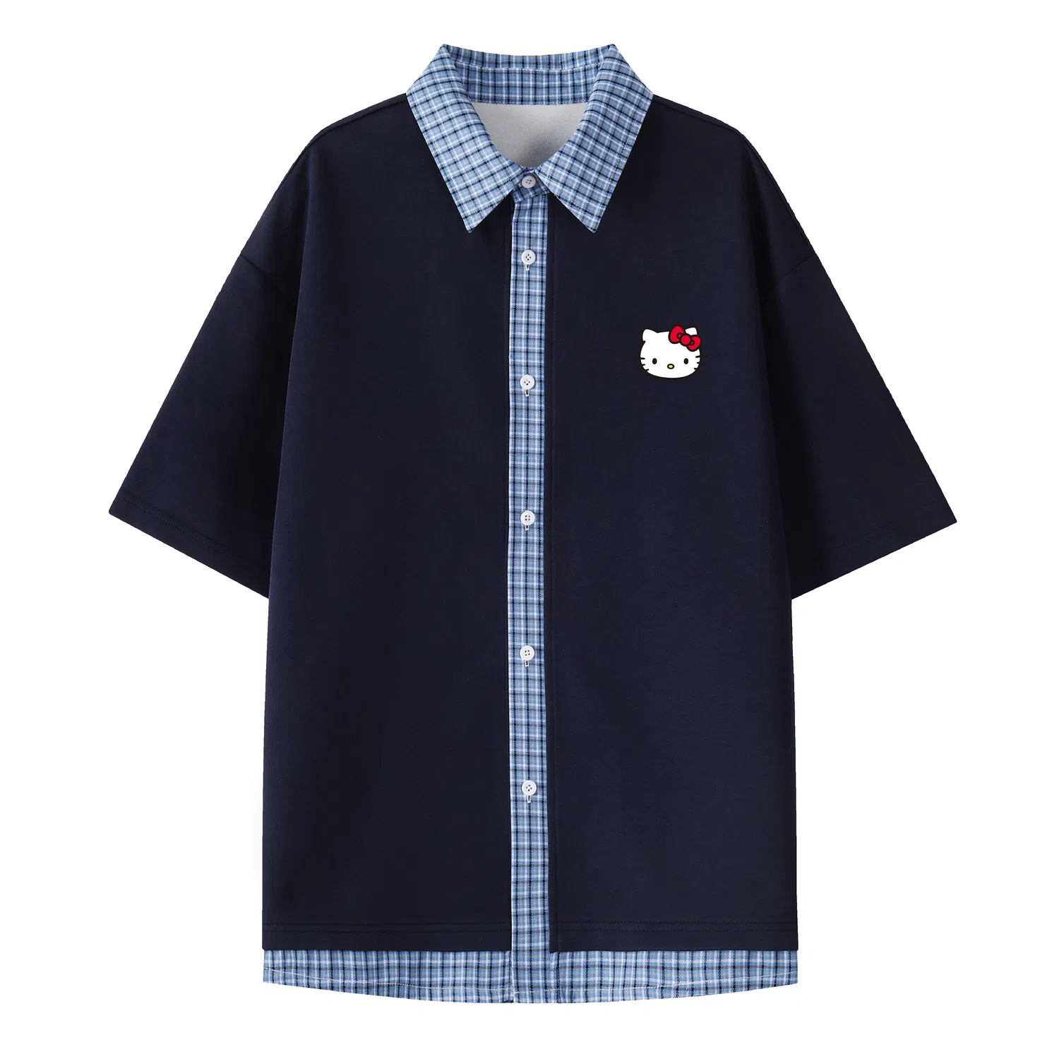 Детская футболка с принтом Sanrio Hello Kitty T Shirts Unisex Lapel Moderate Straight Fit Sanrio, Navy Blue
