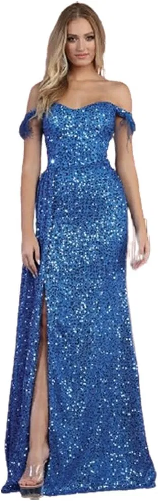 Женское платье-футляр с открытыми плечами, пайетками, FormalDressShops, тёмно-синий/синий
