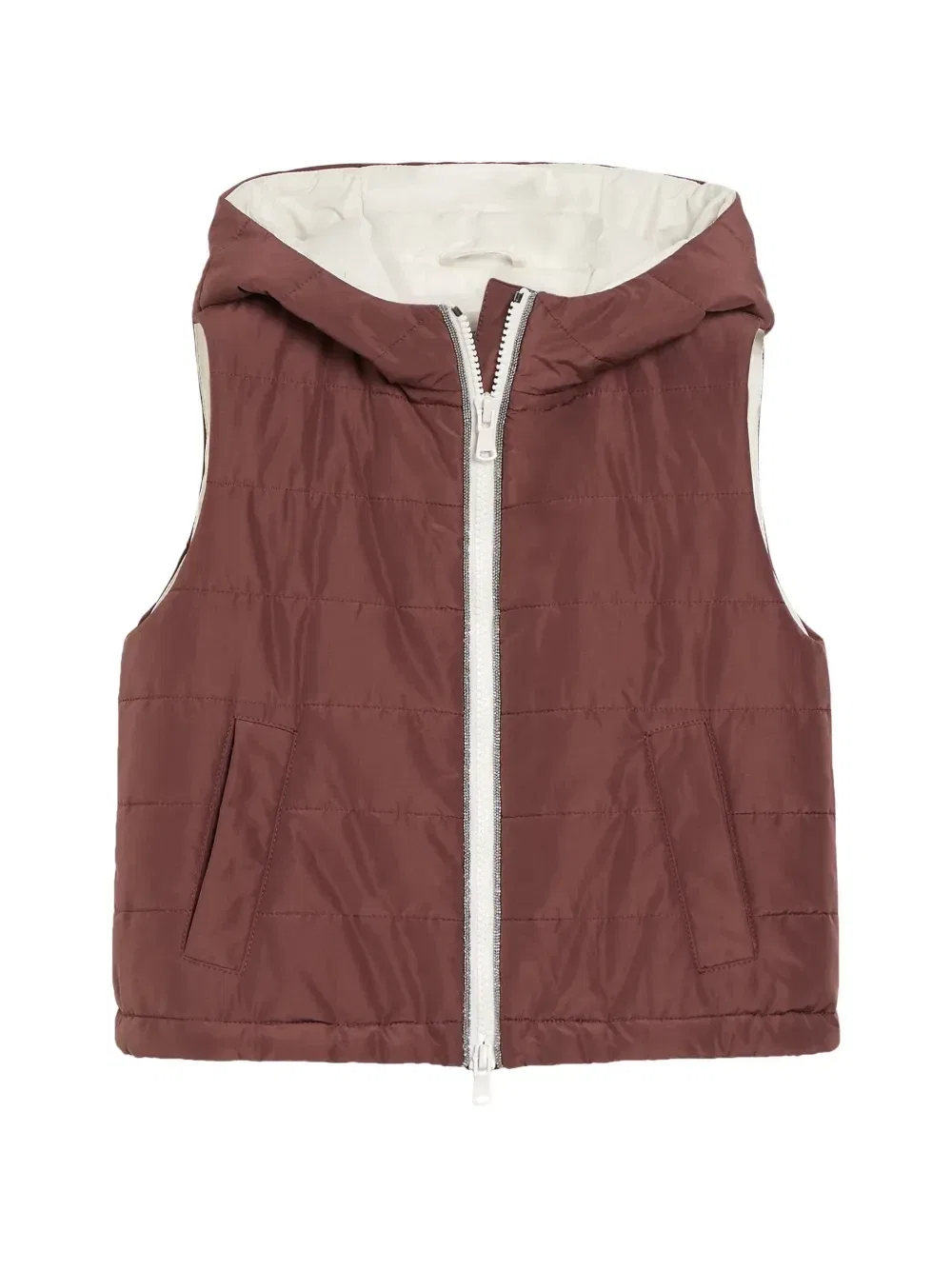 Жилет из тафты с подкладкой Thermore и декором Monili Brunello Cucinelli Kids, красный