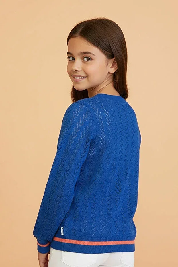 Детский кардиган с ажурным узором с пуговицами Digz Fashion, Sax Blue — фото 2
