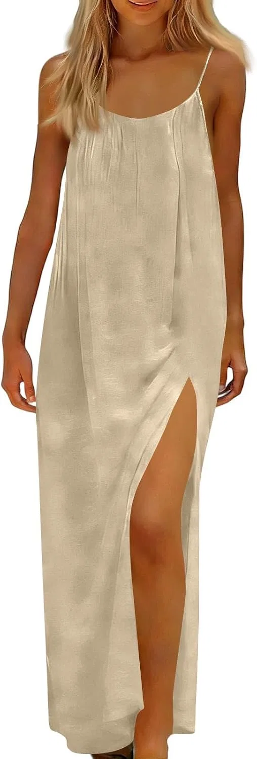 Женское пляжное платье на тонких бретелях с открытой спиной, Beige — фото 2
