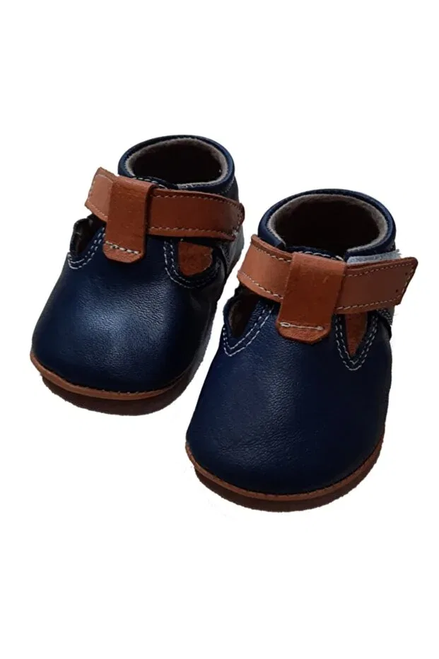 Детские ботинки для девочек кожаные First step navy blue baby booties Kapar, Navy Blue — фото 2