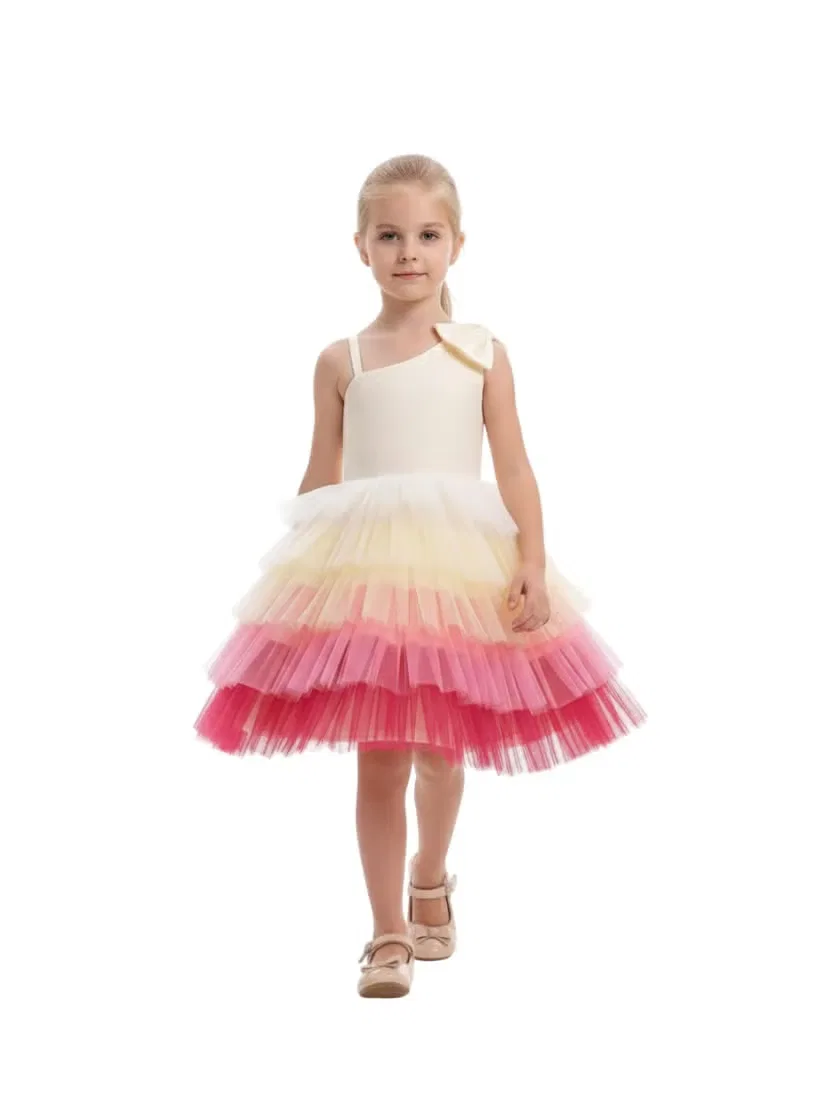 Платье без рукавов с многослойной юбкой из тюля Layered tulle dress D'Daniela, розовый — фото 2