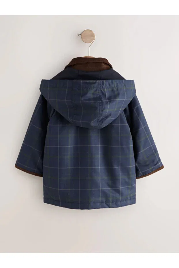 Детское пальто для мальчиков с капюшоном Next Baby, Navy Blue, Brown-Trimmed — фото 3
