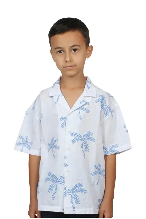Детская рубашка для мальчиков с принтом Palm Embossed Printed Livin Free, White