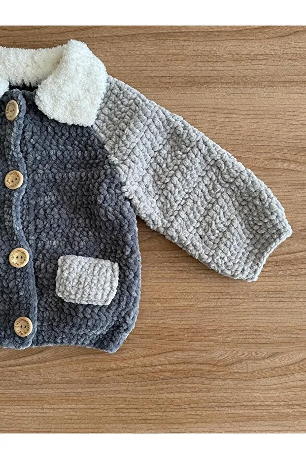 Детский кардиган из велюра A&D Handmade, Gray — фото 3