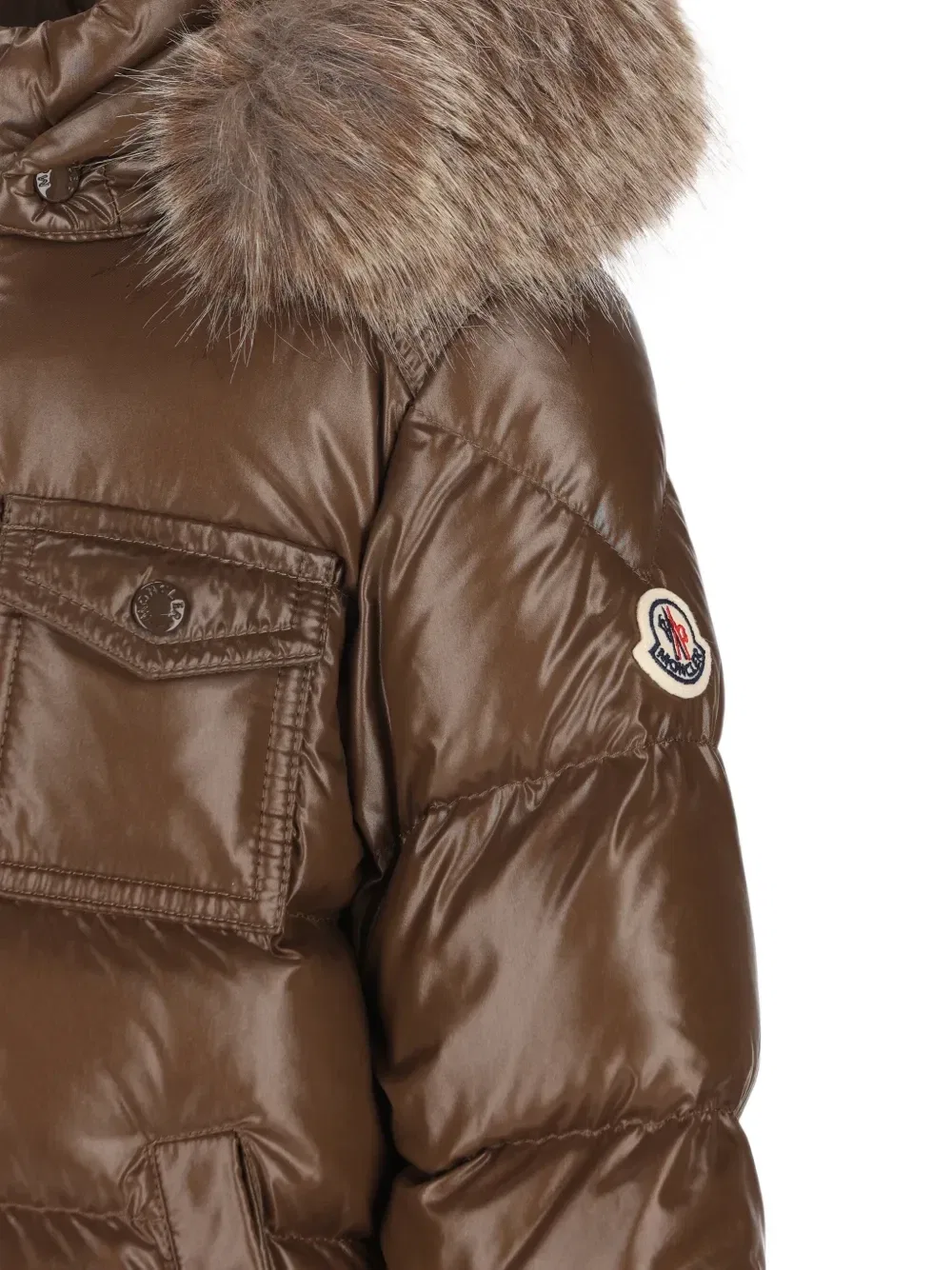 Пуховик с искусственным мехом Moncler Enfant, коричневый — фото 4