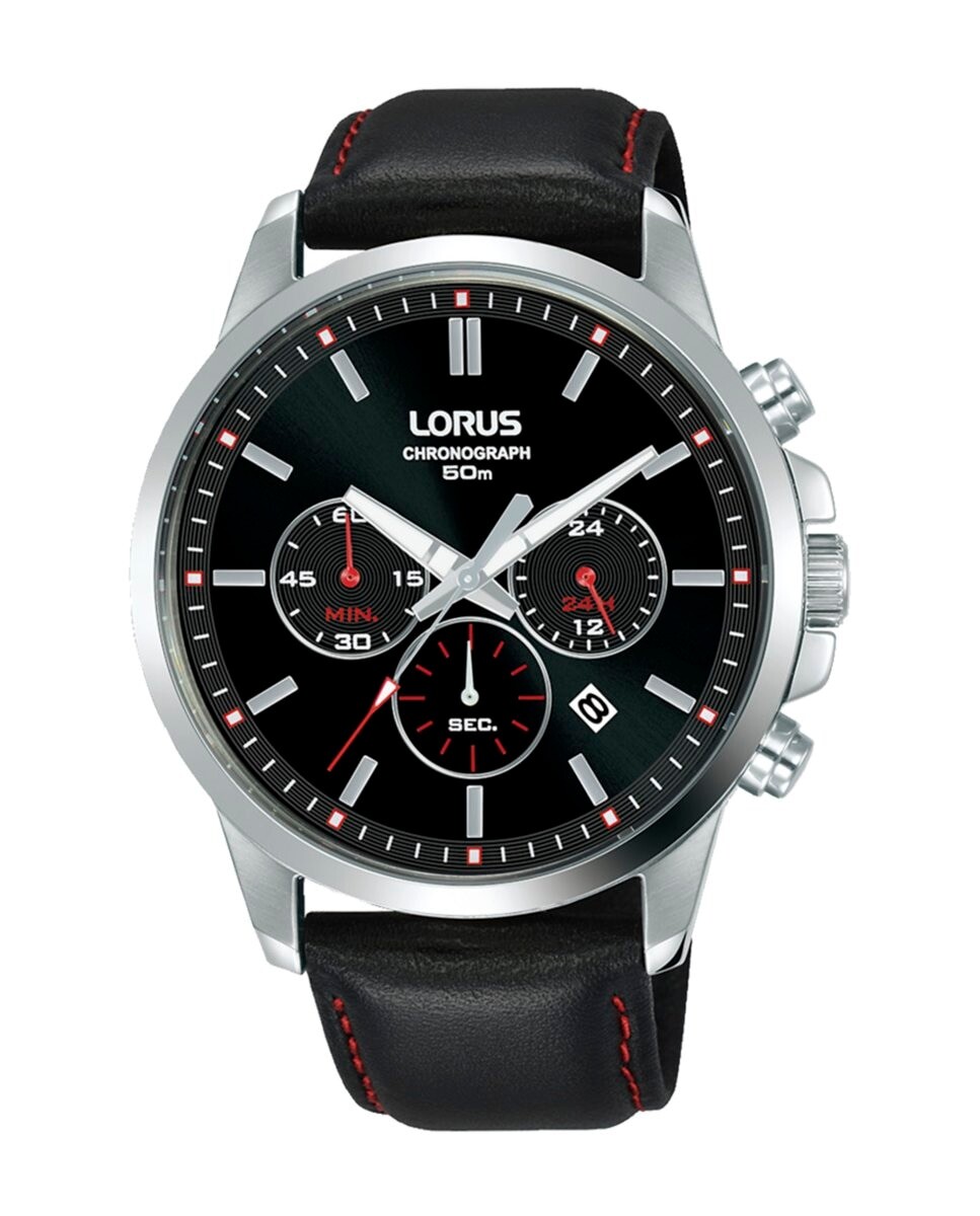

Мужские часы Sport man RT313JX9 из кожи и красного ремешка Lorus, черный