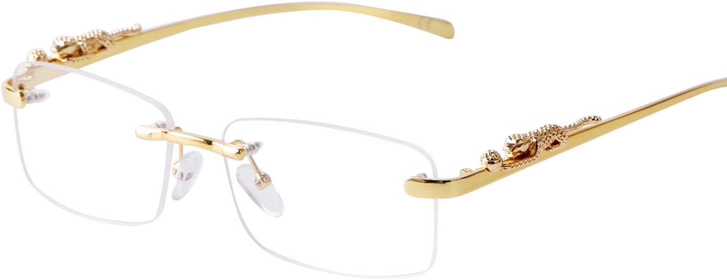 

ADE WU Винтажные солнцезащитные очки без оправы в стиле ретро, ​​роскошные, золотистая металлическая безрамочная модель, прямоугольные солнцезащитные очки с цветными линзами, Gold/Clear Lens