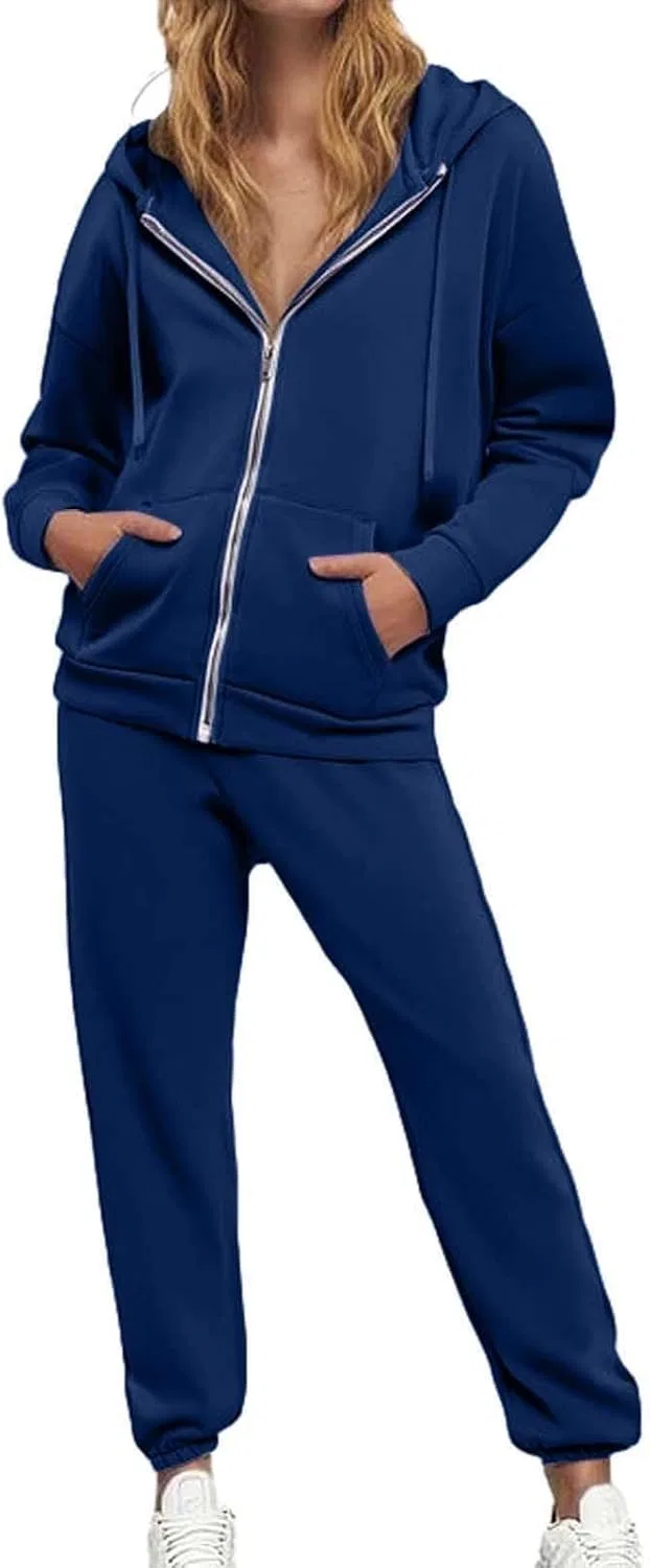 Спортивный костюм флисовый женский с капюшоном и молнией, Navy