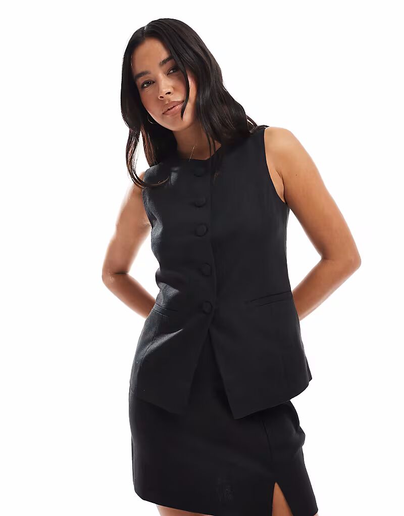 

Удлиненный льняной жилет черного цвета New Look