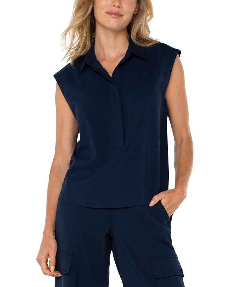 

Рубашка Liverpool Los Angeles Sleeveless Cropped Shirt With Elastic at Waist, цвет Dark Navy