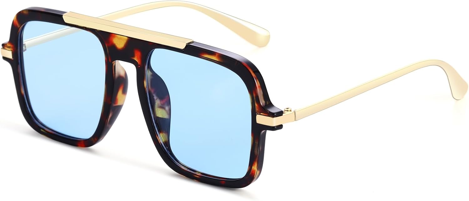 

Длинные ретро-солнцезащитные очки-авиаторы квадратной формы для женщин, модные, в стиле 70-х, с большой оправой и защитой от УФ-излучения UV400, модель A2256 A LONG, Tortoise Frame/Blue Lens
