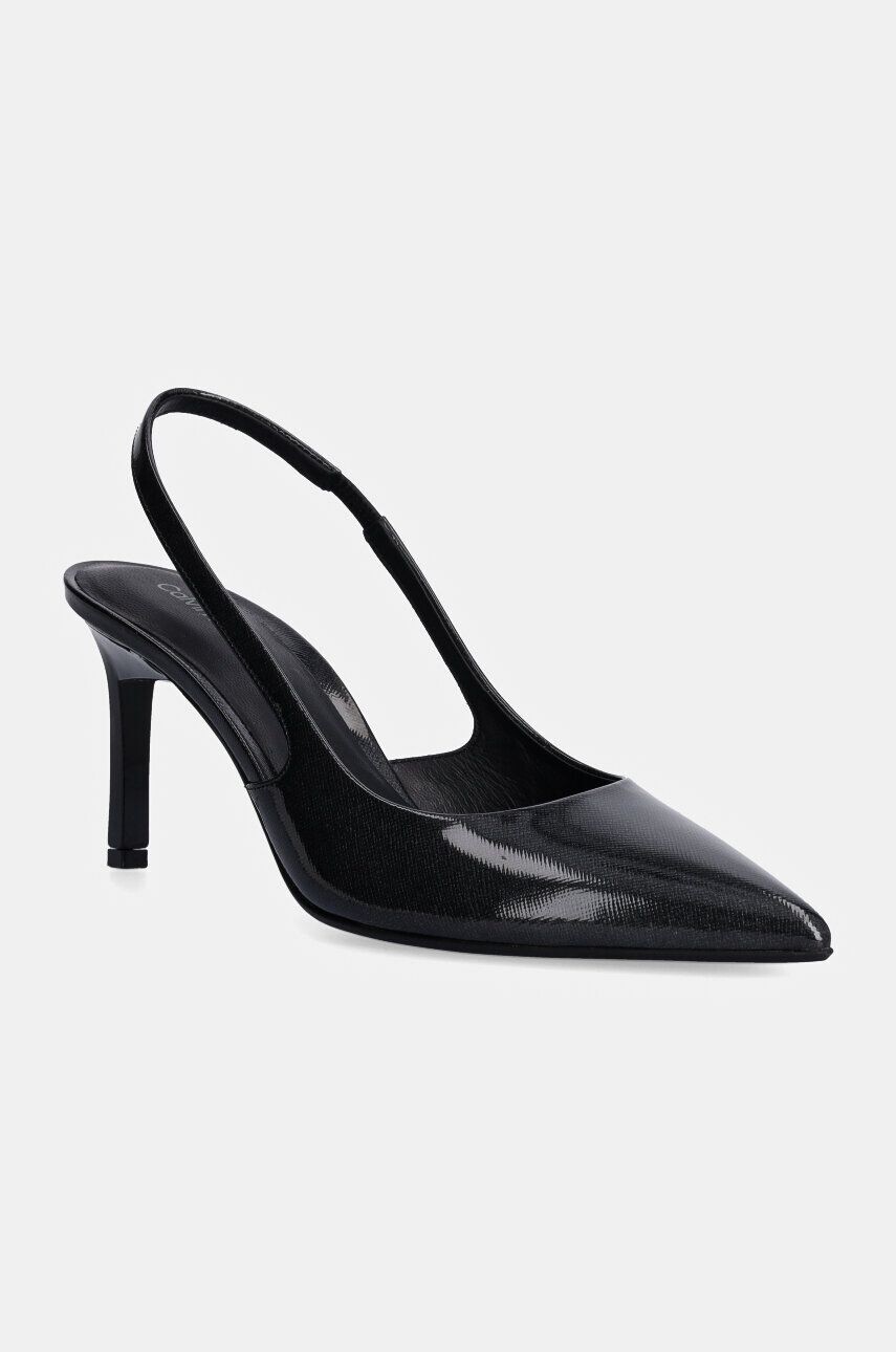 Кожаные туфли Calvin Klein на каблуке HEEL SLINGBACK PUMP 70 SAFF LTH, черный — фото 2