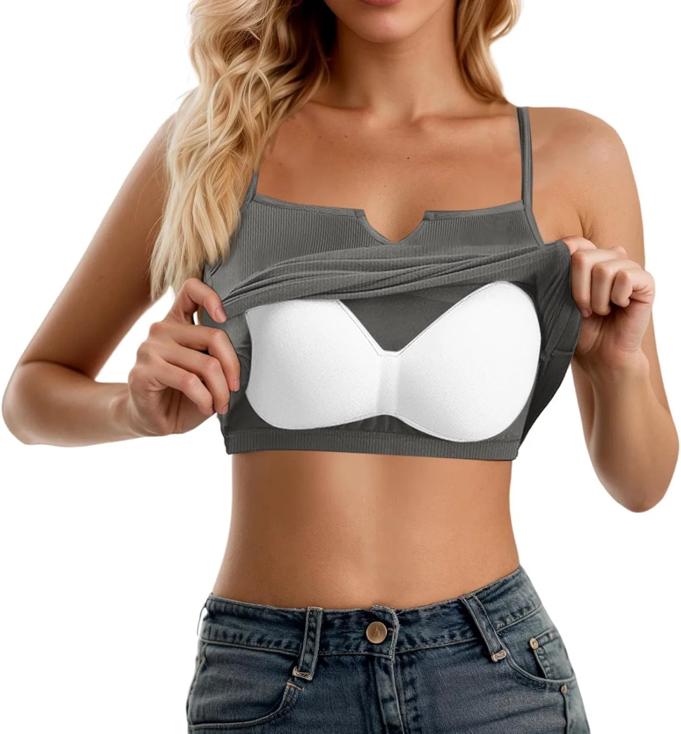 Топ с встроенным бюстгальтером для женщин Ribbed, Y2K, Dark Gray