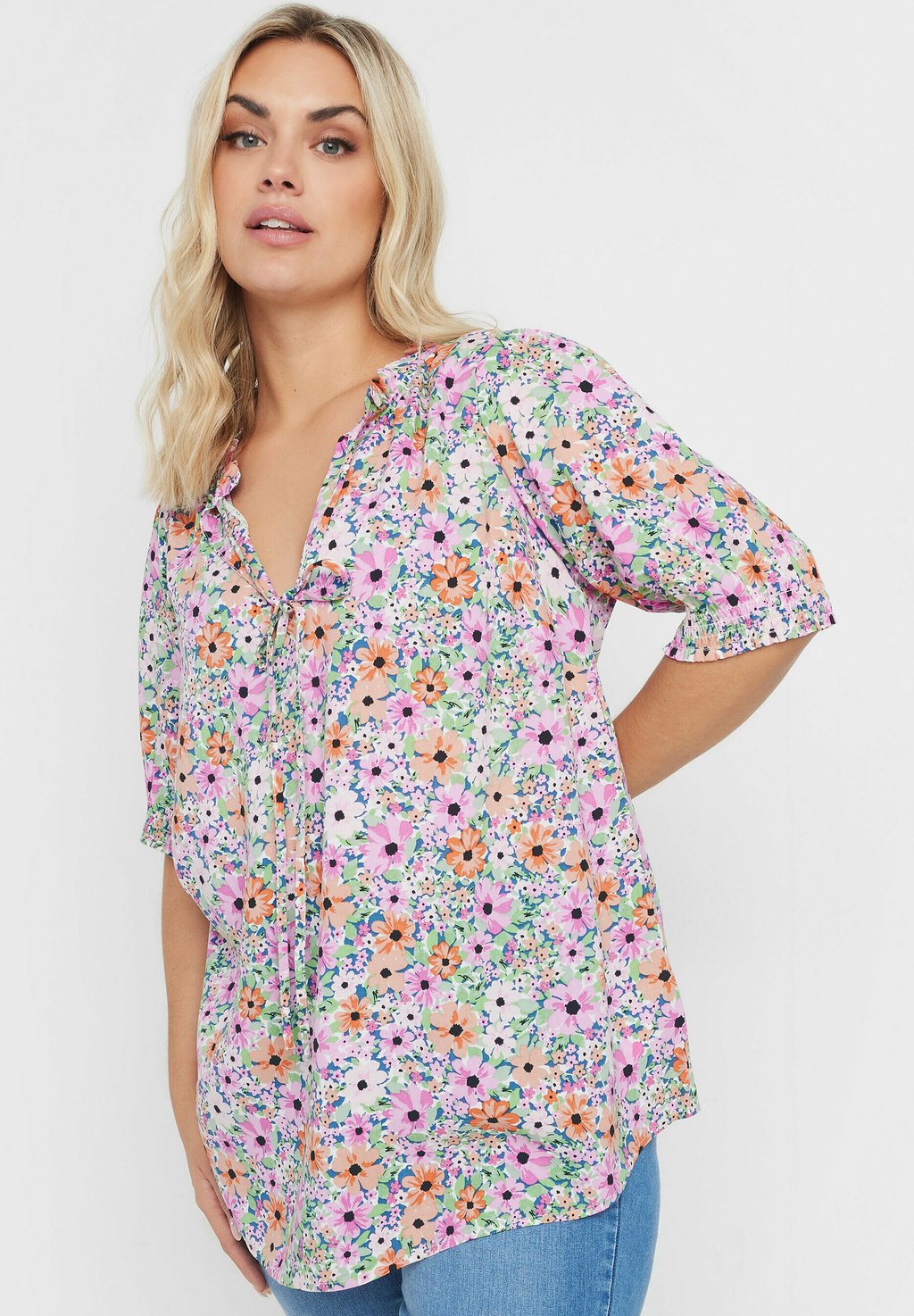 

Блуза FLORAL PRINT TIE NECK Yours Clothing, розовый