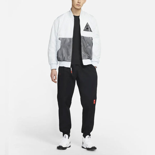 Куртка men's kyrie basketball sports mesh patchwork print pattern woven baseball padded white gold color jacket Nike, белый — фото 4