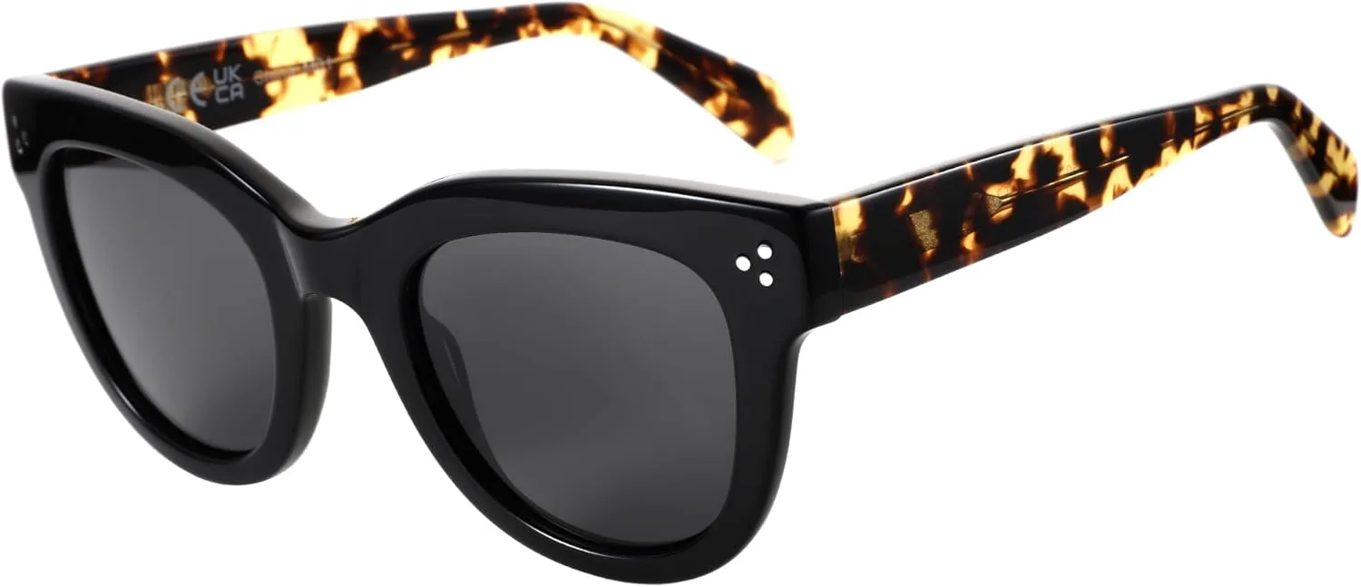 

ZENOTTIC Модные поляризованные солнцезащитные очки для женщин: круглые солнцезащитные очки для дам - ​​ретро-классические очки с защитой UV400, C01 Black / Grey