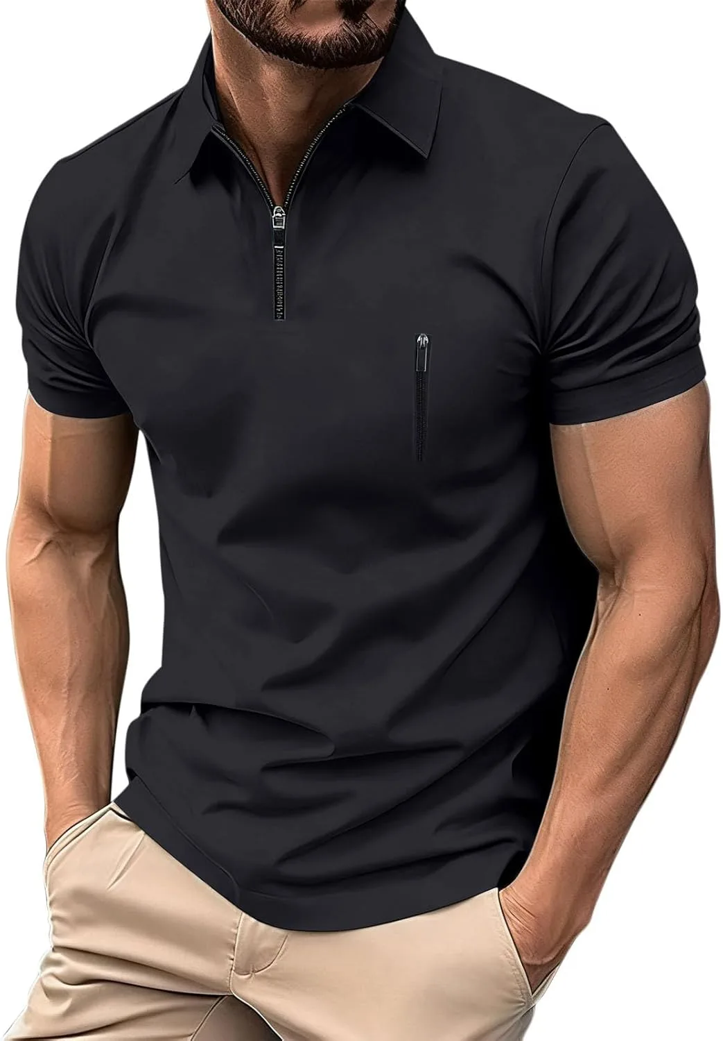 

Футболка мужская с коротким рукавом и воротником-стойкой