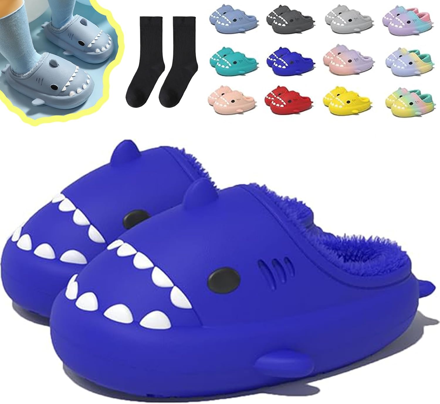 

Зимние тапочки в виде акулы, тапочки с акулой со съемной плюшевой подкладкой, теплые зимние плюшевые удобные нескользящие шлепанцы Generic, Color-f